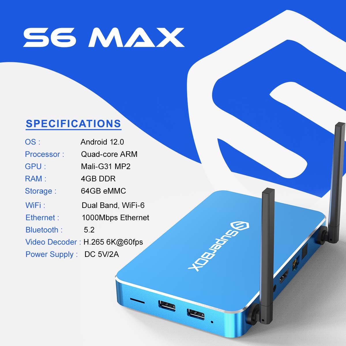 SuperBox S6 Max + 7Gift includes( 128GB TF Card, 64GB USB C Flash Drive)